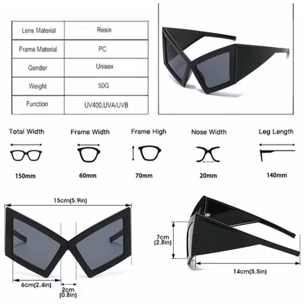 Oversized Cat Eye Sunglasses Women Big Frame 2024 Luxury Brand Shield Punk Sun G - Picture 5 of 5